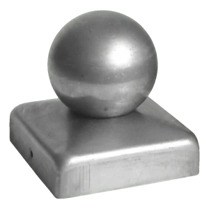 Cappello in acciaio per palo di recinzione 100×100 mm con sfera ø 60 mm – grezzo