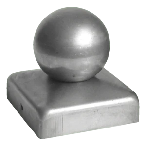 Cappello per recinzione in acciaio 120×120 mm con sfera decorativa ø 80 mm – grezzo