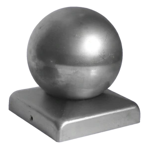 Cappello per recinzione in acciaio con sfera decorativa Ø 100 mm per palo 120×120 mm – zincato