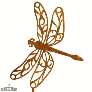 Zawieszalnia – libellula traforata da giardino in acciaio corten XL 22x98 cm su stelo