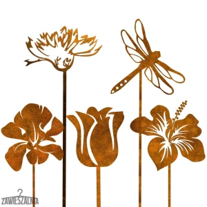 Giardino Bijoux – set ruggine 5 decorazioni con libellula XXL in acciaio 99 cm