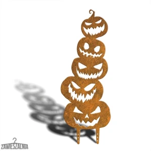 Zawieszalnia – decorazione da giardino Stracho Zucche XL 78 cm, decorazione Halloween in acciaio corten
