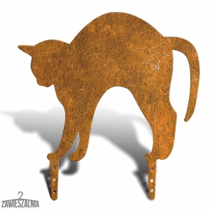Zawieszalnia – spaventapasseri da giardino Gatto con Schiena Inarcata L 38 cm, acciaio corten