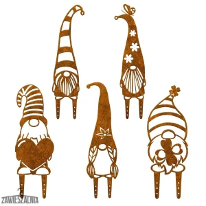Espositore – ornamenti da giardino Gnomi set 5 pezzi XL 21×57 cm acciaio Corten