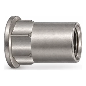 Dado a rivettare in acciaio inox A2 M10x22 con testa piana – gambo parzialmente esagonale, aperto – confezione da 250 pz.