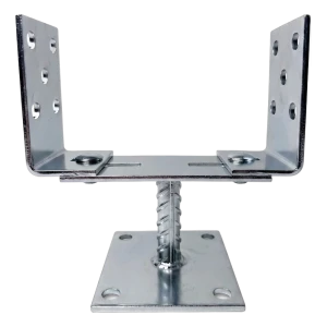 Supporto per palo regolabile a piastra (con lamiera) 0–165 mm – zincato