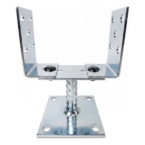 Supporto per palo regolabile a piastra (con lamiera) 0–125 mm – lamiera 3 mm, zincatura argento