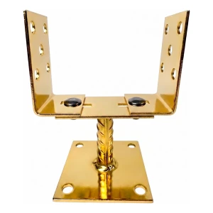 Supporto per palo regolabile a piastra (con lamiera) 0–125 mm – lamiera 3 mm, zincatura oro