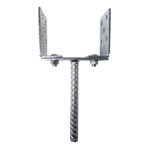 Supporto per palo regolabile da cementare (con barra) 0–125 mm – barra 190 mm, lamiera 3 mm, zincatura argento