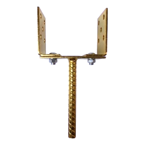 Supporto per palo regolabile da cementare (con barra) 0–165 mm – barra 190 mm, lamiera 4 mm, zincatura dorata