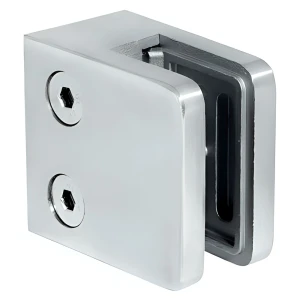 Morsetto per vetro 45x45x26 mm, vetro 6-10,76 mm, AISI 304, sistema piatto, satinato