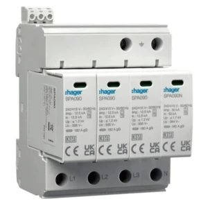 Scaricatore di sovratensione Tipo 1+2 (B+C) 4P 50kA 1,2kV SPD MOV rete TN-S/TT contatto SPA931 HAGER