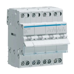 Interruttore modulare installativo I-0-II (1-0-2) punto comune dall'alto 4P 40A 400VAC SFT440 HAGER