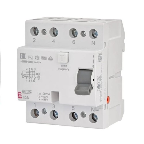 Interruttore differenziale 4P 40A 100mA tipo AC EFI-P4 AC 40/0.1 002061622 ETI GPV-401-132