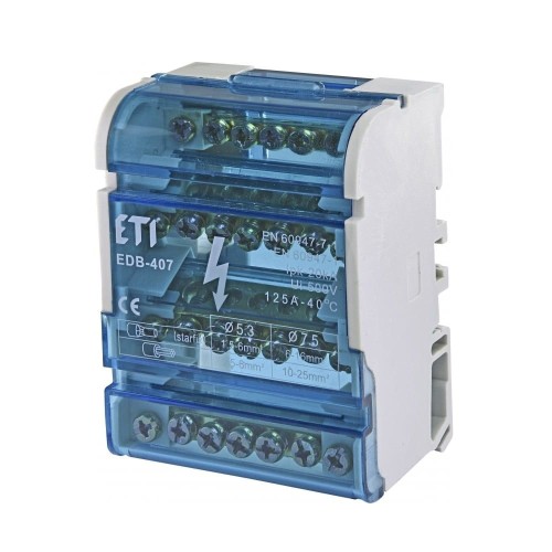 Blocco distributivo 4 poli 125A 7 morsetti TH35 EDB-407 001102303 ETI GPV-401-144