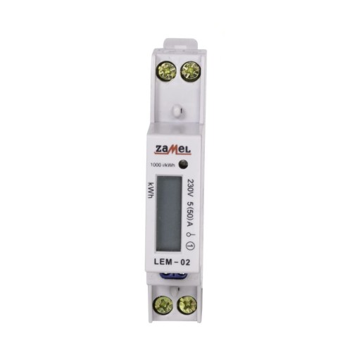 Contatore di energia elettrica monofase LCD 50 A 1-MOD Tipo: LEM-02 ZAMEL GPV-401-184