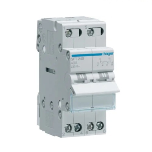 Hager Interruttore modulare I-0-II (1-0-2) punto comune dall'alto 2P 40A 230V AC GPV-401-212