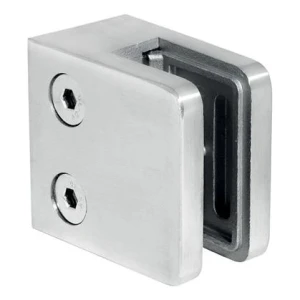 Morsetto per vetro 45x45x26 mm, vetro 6-10,76 mm, AISI 304, sistema piatto, satinato
