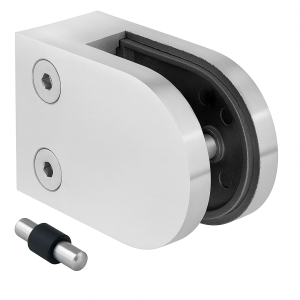 Supporto per vetro 50x40x26 mm. pin, vetro 6-10,76 mm, AISI 304, sistema piatto, satinato