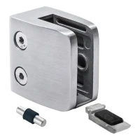 Morsetto per vetro 8-12.76 mm 52x52x32 mm supporto e pin AISI 304 sistema piatto satinato