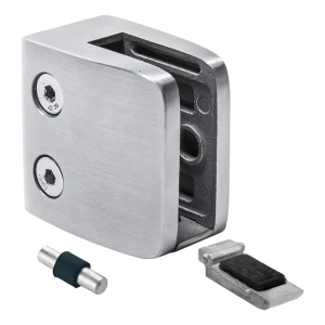 Morsetto per vetro 8-12.76 mm 52x52x32 mm supporto e pin AISI 304 sistema piatto satinato