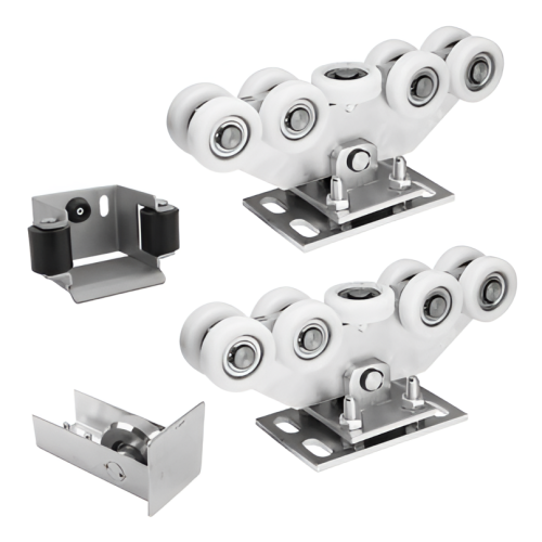 Kit carrelli per cancello scorrevole: 2× carrello (9 rulli, plastica) + accessori 000-252 (1)
