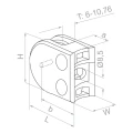 Supporto per vetro 50x40x26 mm con pin, vetro 6-10,76 mm, AISI 304, sistema 42,4, lucido 000-264 (3)
