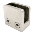 Morsetto per vetro 45x45x26 mm con supporto pin vetro 6–10,76 mm AISI 304 sistema piatto satinato 000-268 (1)