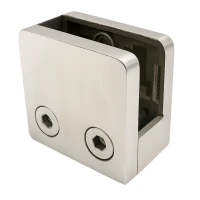 Morsetto per vetro 45x45x26 mm con supporto pin vetro 6–10,76 mm AISI 304 sistema piatto satinato