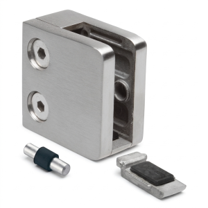 Supporto per vetro 6-10,76 mm 45x45x26 mm staffa e pin AISI 304 sistema piano lucido