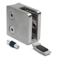 Morsetto per vetro 6-10,76 mm 45x45x26 mm staffa e pin AISI 304 sistema 42,4 mm lucido