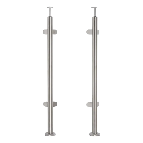 Montante per balaustra angolare per vetro Ø 42,4x1060/1102,4mm 4 fermavetro satinato 000-559 (1)