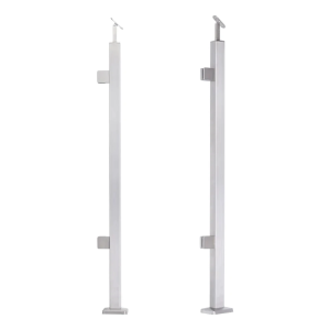 Montante per ringhiera finale sinistro 40x40x1060/1100mm 2 supporti per vetro