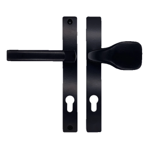 Maniglia-pomello porta nera con placca PZ 90 mm – H240 × L30 mm