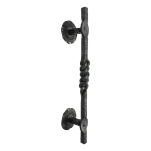 Maniglia decorativa in acciaio battuto H390 mm per cancelli e cancelletti