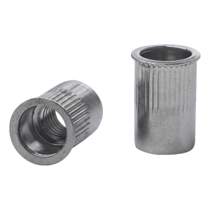 Rivetto filettato passante M10 A2 – flangia conica ridotta, zigrinata, AISI 304