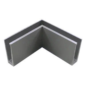 Profilo angolare interno in alluminio per balaustre completamente in vetro 200×120×45 mm – montaggio dall'alto, satinato