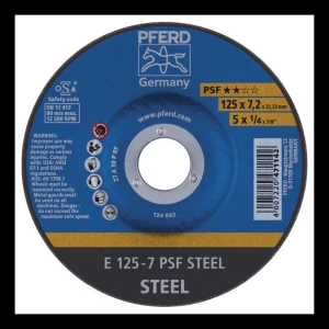 PFERD E 125-7 PSF STEEL – disco per smerigliatura acciaio 125 × 7,2 mm (confezione 10 pz.)