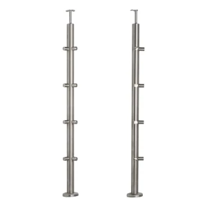 PSG montante parapetto angolare in acciaio AISI 304 ø42,4 mm H1060 mm con supporti per tubi ø12 mm
