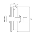 PSG Rullo di scorrimento V φ 70×20 mm acciaio zincato per cancello scorrevole su binario 001-295 (2)